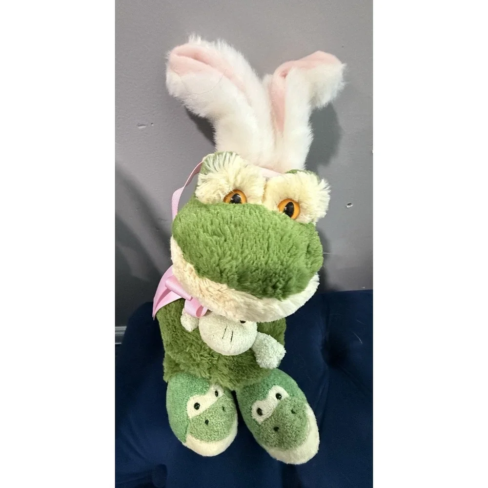 Animal Adventure Frog & Baby Plush Stuffed Green‎ Toy Slippers 16